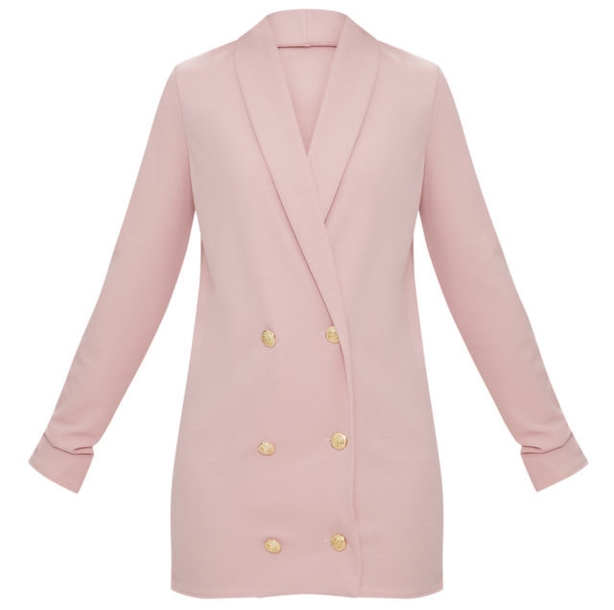 Petite Dusky Pink Gold Button Blazer Dress