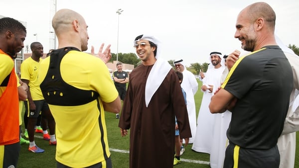 Sheikh Mansour at a Manchester City training camp in Abu Dhabi