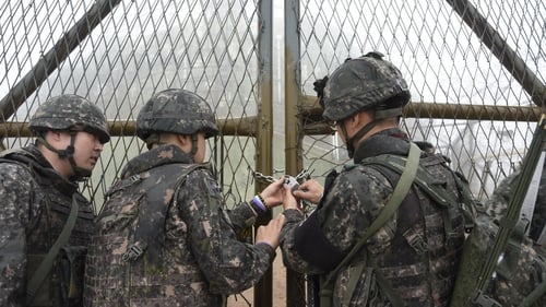 South Korean soldiers, locking a guard post on the Demilitarized Zone in Gangwon-do, South Korea