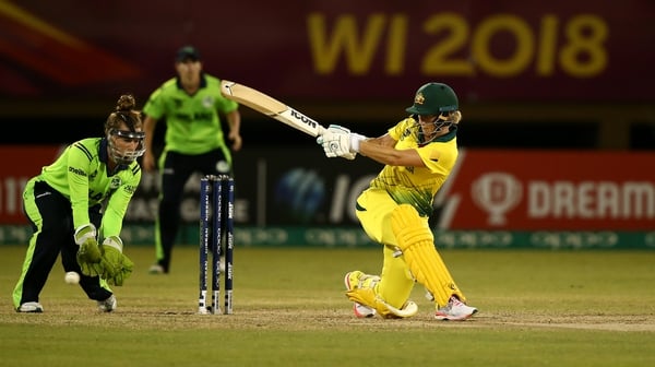 Beth Mooney sweeps another shot towards the boundary during Australia's nine wicket win over Ireland