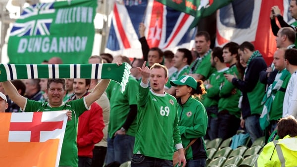 Northern Ireland fans in the Havelock Square End of the Aviva Stadium during the 2011 Carling Nations Cup meeting between the teams