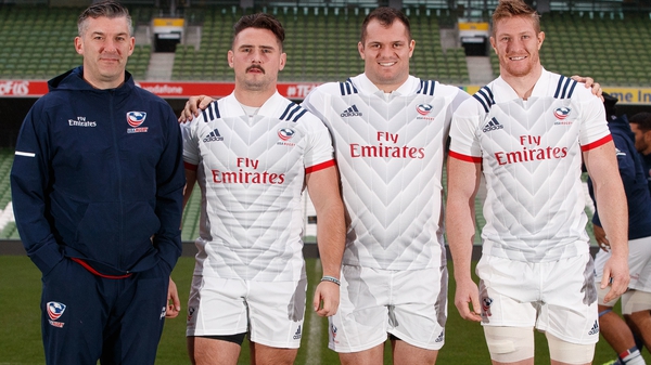 Attack Coach Greg McWilliams with Dylan Fawsitt, Paul Mullen and John Quill of the USA side