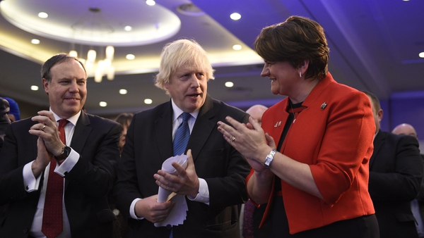 Happier times: DUP leaders Arlene Foster and Nigel Dodds alongside Boris Johnson