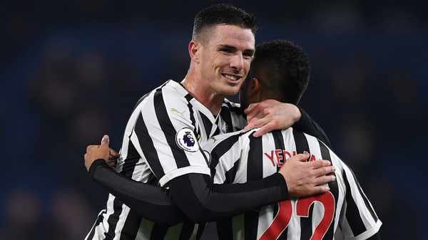 Ciaran Clark celebrates scoring Newcastle's second goal