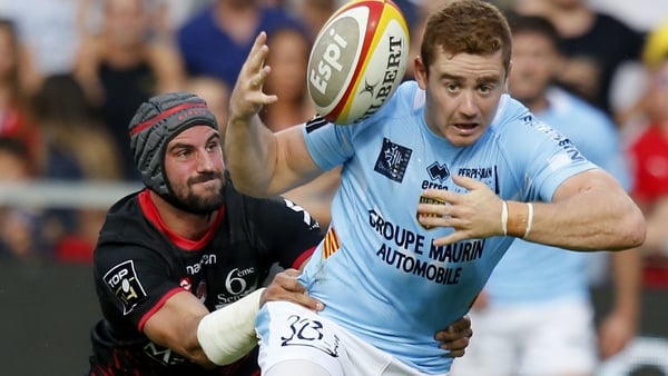 Paddy Jackson (R) in action for Perpignan