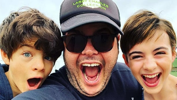 Ferdia Shaw, Josh Gad and Lara McDonnell while filming