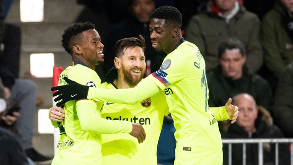 Lionel Messi celebrates netting Barca's opener