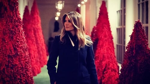 Melania Trump defends red Christmas trees, image via Melania Trump/Twitter