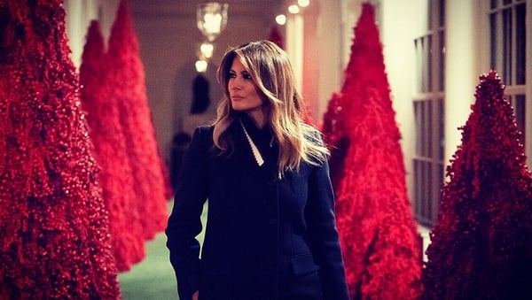 Melania Trump defends red Christmas trees, image via Melania Trump/Twitter