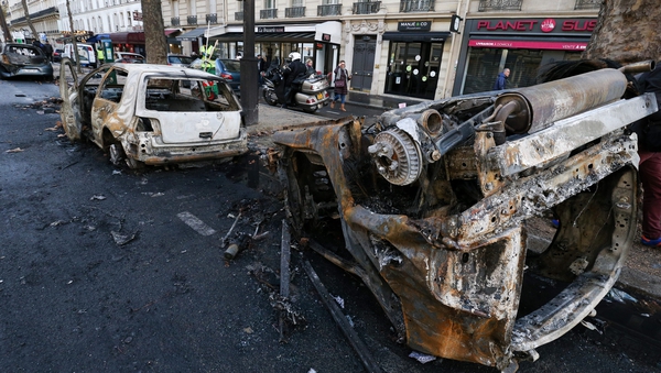The clean-up is taking place in Paris today after yesterday's riots