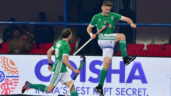 Shane O'Donoghue celebrates his goal in the opening match against Australia