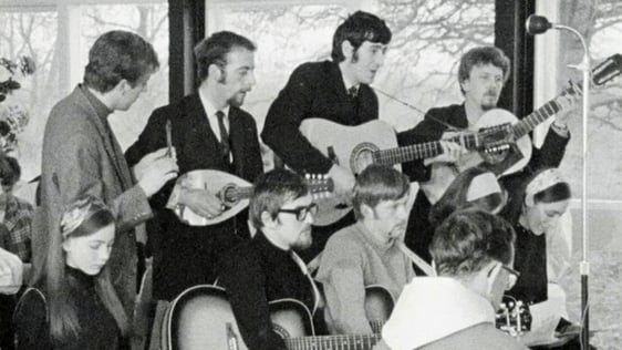 Folk band performing at Mass, Bellinter House, County Meath (1968)