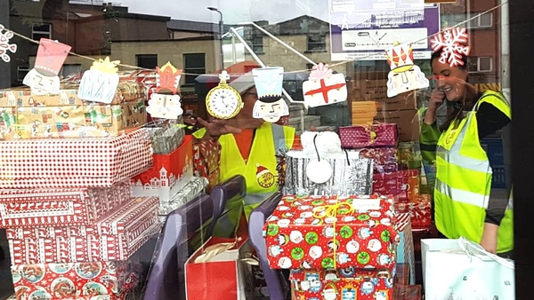 Volunteers stack the shoeboxes in a Luas tram (Pic: @luas)