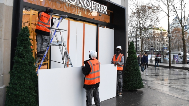 Shop boarded up in Paris