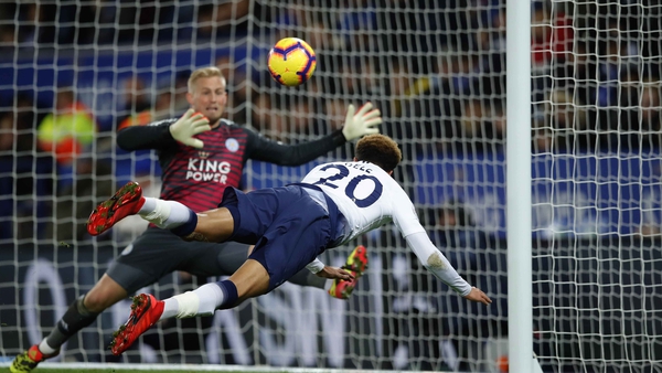 Dele Alli acrobatically heads home the second goal
