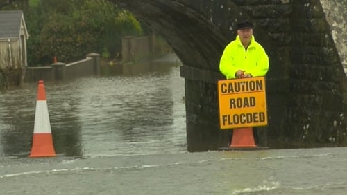 A road is closed after flooding in Waterford this afternoon