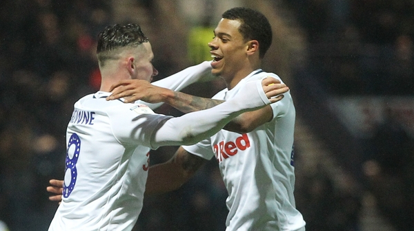 Preston North End's Alan Browne (L) celebrates his goal