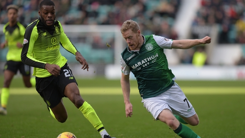 Hibernian's Daryl Horgan rounds Celtic's Olivier Ntcham in the former's 2-0 win at Easter Road