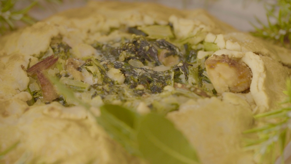 Rustic turkey or chicken pie with Swiss chard and tarragon.
