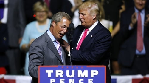 Donald Trump and Nigel Farage at a 2016 US presidential election rally. Photo: Jonathan Bachman/Getty Images