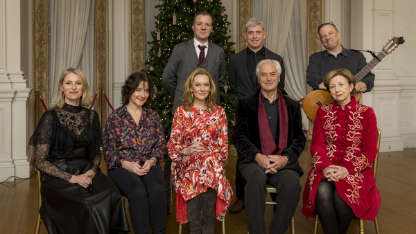 The Christmas Poetry Programme: Back Row (L to R): Billy Ramsell, Andrew Bennett, Robbie Overson, Front Row (L to R): Eimear Quinn, Colette Bryce, Cathy Belton, Ian Robertson and host Olivia O'Leary