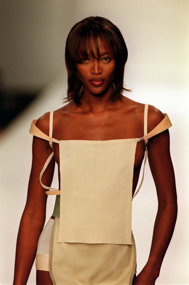 An outfit from Robert Cary-Williams, is modelled by Naomi Campbell, at the launch of his Spring/Summer 2000 range during a catwalk show for the second day of London Fashion Week (Stefan Rousseau/PA)
