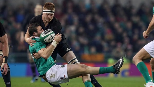New Zealand's Sam Cane was yellow carded for a high tackle on Robbie Henshaw in 2016
