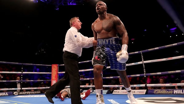 Dillian Whyte reacts to knocking out Dereck Chisora