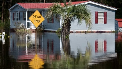 A house surrounded by floodwaters caused by Hurricane Florence near Todd Swamp, South Carolina