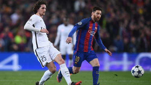 Adrien Rabiot pictured against Leo Messi in the Champions League last year