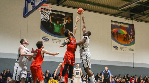 Royce Williams of Pyrobel Killester reaching high for the ball on Saturday