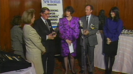 RTÉ DG Vincent Finn accepting New Woman Magazine award (1989)