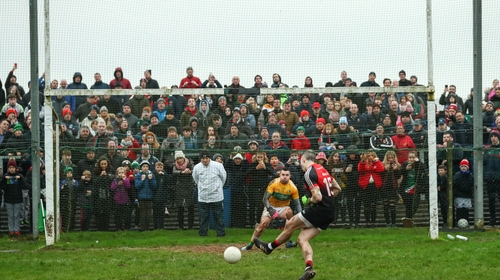 Evan Regan scores from the spot as Mayo beat Leitrim 4-1 in a penalty shoout-out