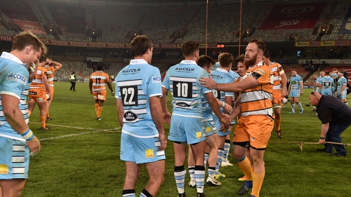 The Cheetahs and the Glasgow Warriors at the end of this season's Pro14 game in Bloemfontein