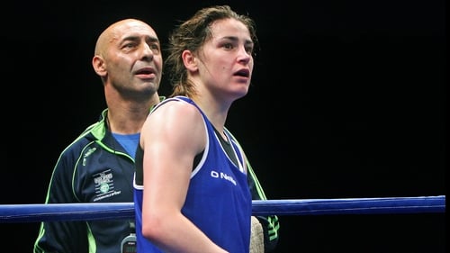 Pete Taylor (L) with daughter Katie during the 2014 EUBC European Women's Boxing Championships