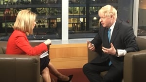 Boris Johnson being interviewed by Caitríona Perry for RTÉ's Six One News