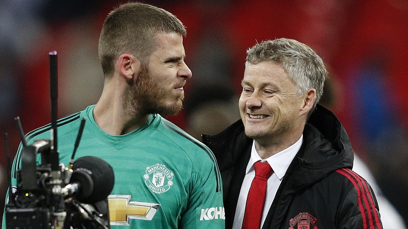 David De Gea and Ole Gunnar Solskjaer after Manchester United's win against Southampton