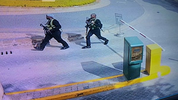 CCTV footage showed four attackers, in black and heavily armed, entering the compound