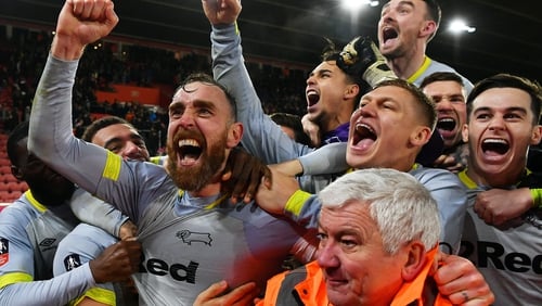 Richard Keogh - and friends - celebrate Derby's victory