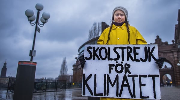 Greta Thunberg on her weekly protest outside the Swedish parliament