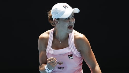 Ashleigh Barty served out a 4-6 6-1 6-4 victory with an ace on her fourth match point in front of a raucous crowd on Rod Laver Arena