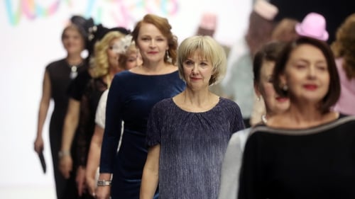 Models from the Vozrastnet (Ageless) modelling agency showing clothes from Dmitry Vinokurov's collection for older women at Moscow Fashion Week. Photo: Vyacheslav Prokofyev\TASS via Getty Images