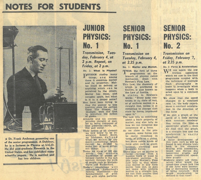 Notes for Students, RTV Guide 31 January 1964