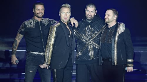 Keith Duffy, Ronan Keating, Shane Lynch and Mikey Graham of Boyzone on stage at the SSE Arena, Belfast, image via PA
