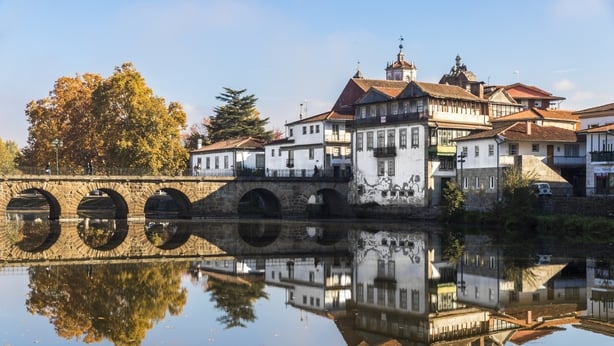 The historic Roman bridge of Emperor Trajan in the city of Chaves, in the north of Portugal