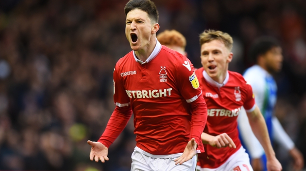 Joe Lolley celebrates his goal for Forest