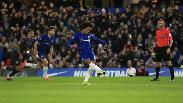 Chelsea's Willian scores from the penalty spot in today's FA Cup win over Sheffield Wednesday