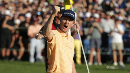 Justin Rose celebrates his 10th PGA Tour win at the Farmers Insurance Open in San Diego