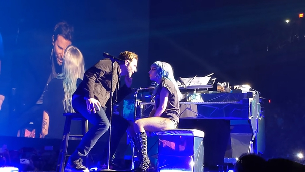 Bradley Cooper and Lady Gaga on stage in Vegas. Image: Youtube