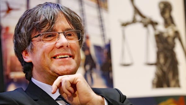 Carles Puigdemont pictured speaking at Trinity College in Dublin earlier this year